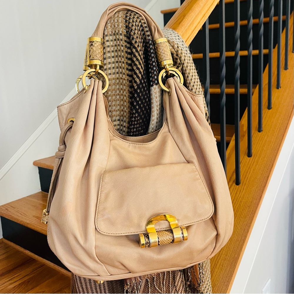 LUXURY LINE MICHAEL KORS Tonne Slouch Hobo Snakeskin Python Leather Shoulder Bag - Picture 2 of 16